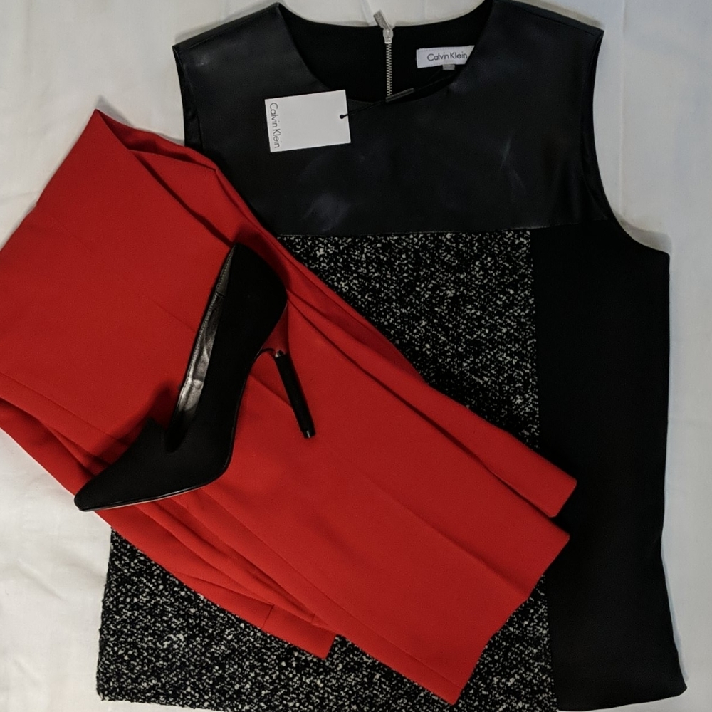 Calvin Klein mixed material sleeves top